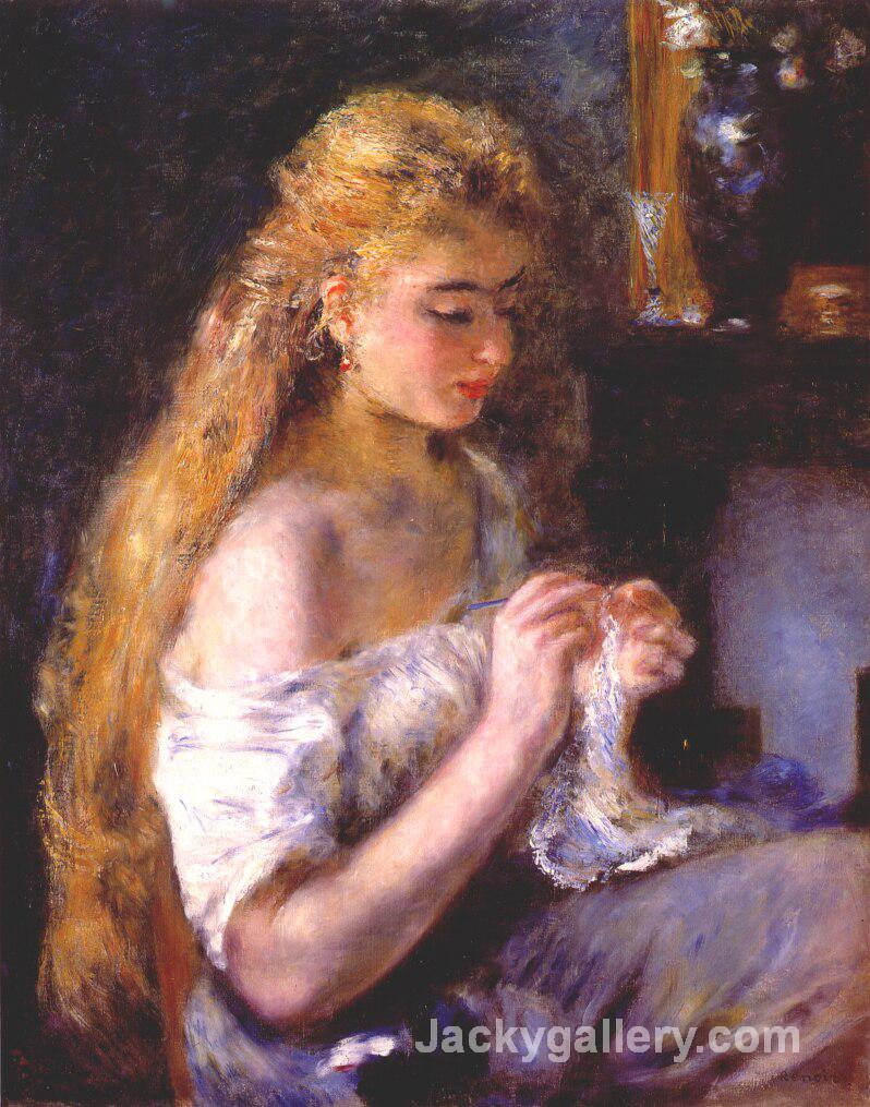 Girl crocheting by Pierre Auguste Renoir paintings reproduction